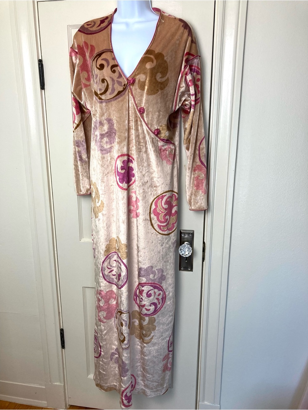 Vintage Bill Tice Velvet Maxie Lounge Dress Caftan Scroll Motif Size M